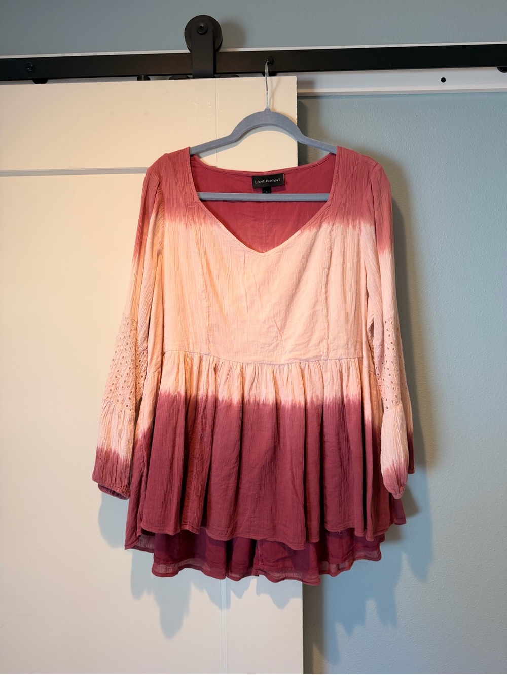 NWOT Lane Bryant Pink Ombre V-Neck Peasant Tunic - Picture 2 of 6